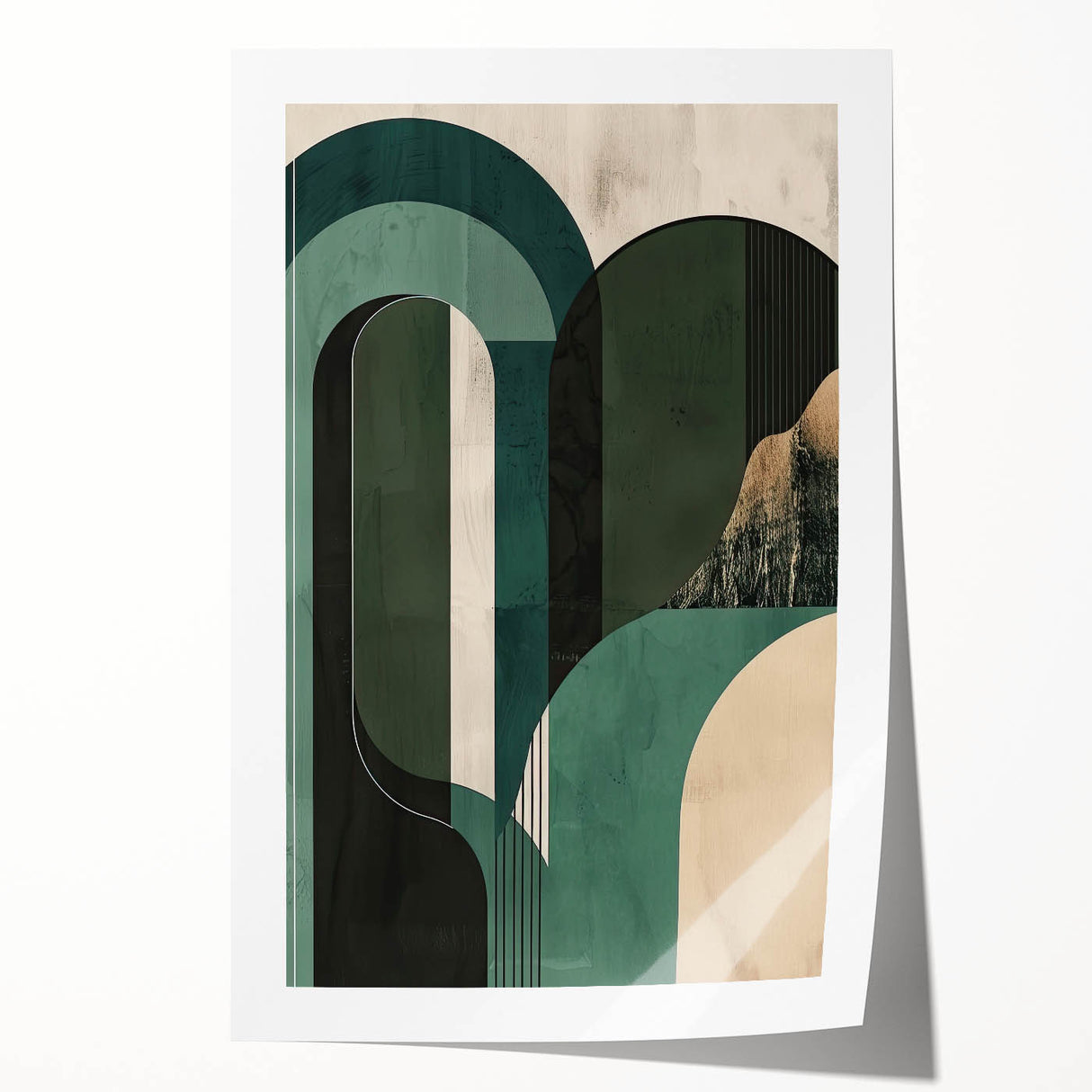 Abstract minimalist wall art print showcasing soft pastel hues and geometric shapes, elegantly rolled for easy display and shipping in a protective tube.