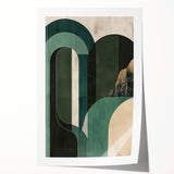 Abstract minimalist wall art print showcasing soft pastel hues and geometric shapes, elegantly rolled for easy display and shipping in a protective tube.
