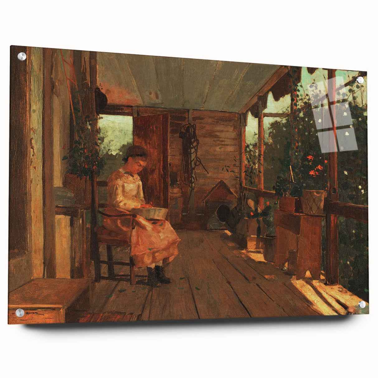 Realism Art Canvas: Girl Shelling Peas on a Porch Realism Wall Art