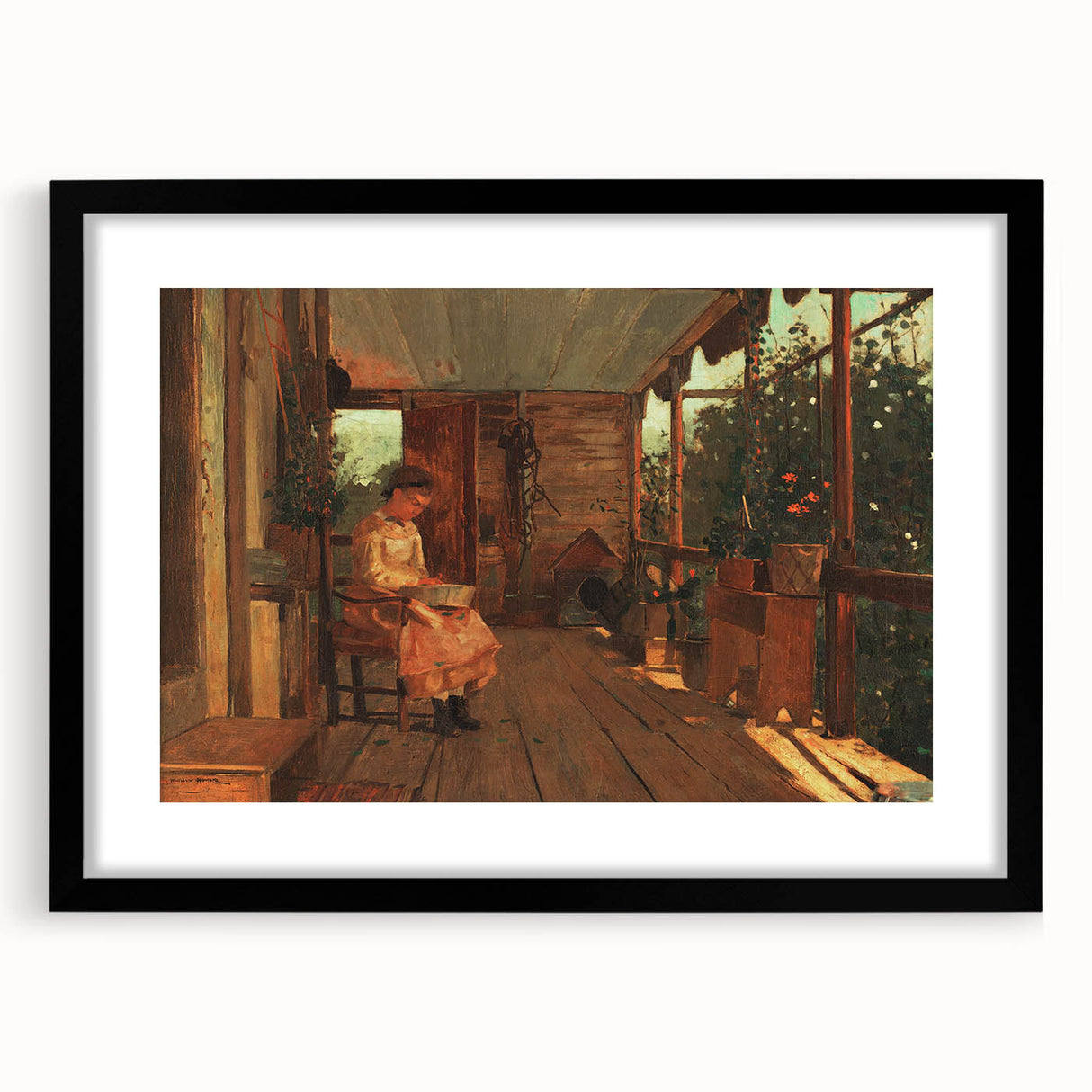 Realism Art Canvas: Girl Shelling Peas on a Porch Realism Wall Art