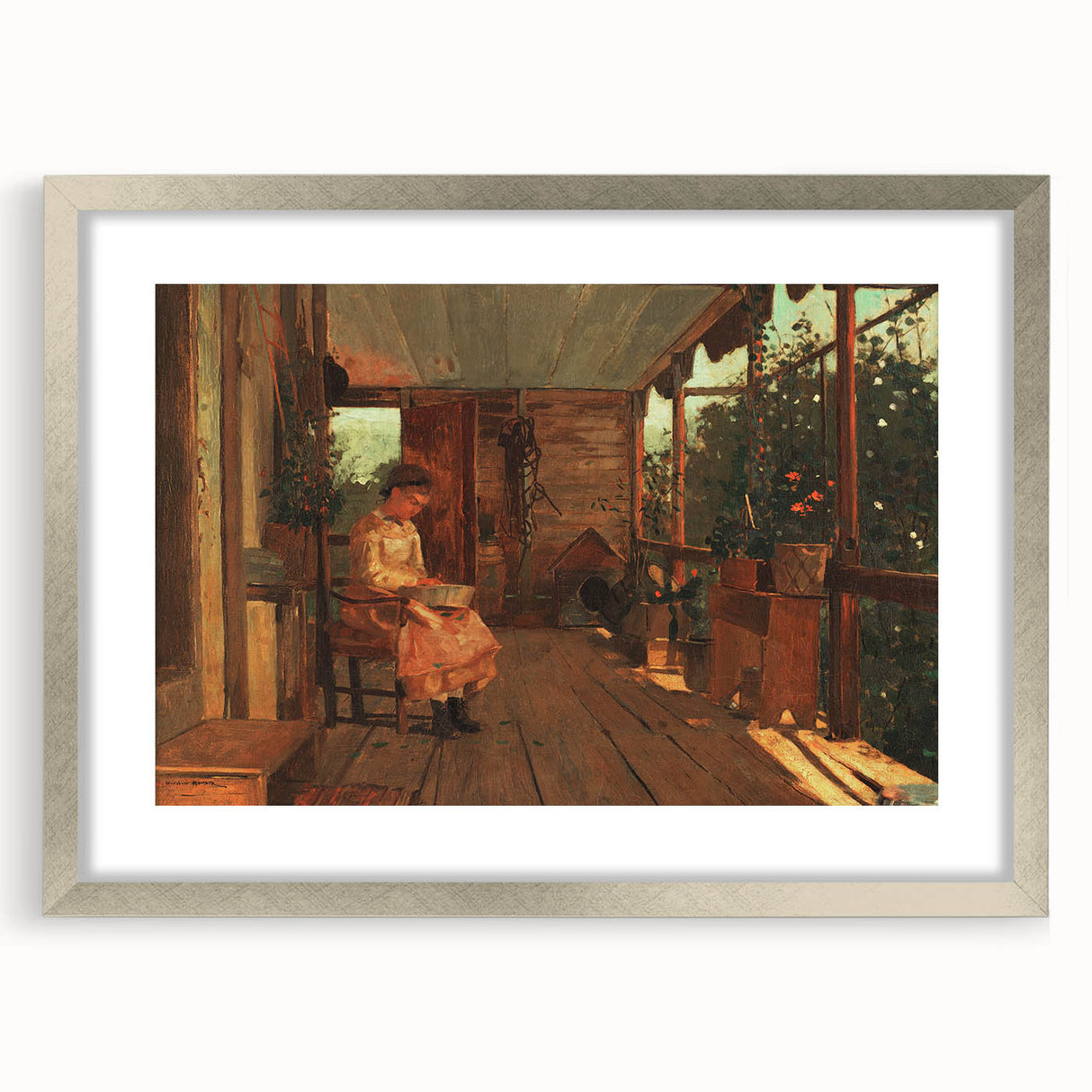 Realism Art Canvas: Girl Shelling Peas on a Porch Realism Wall Art