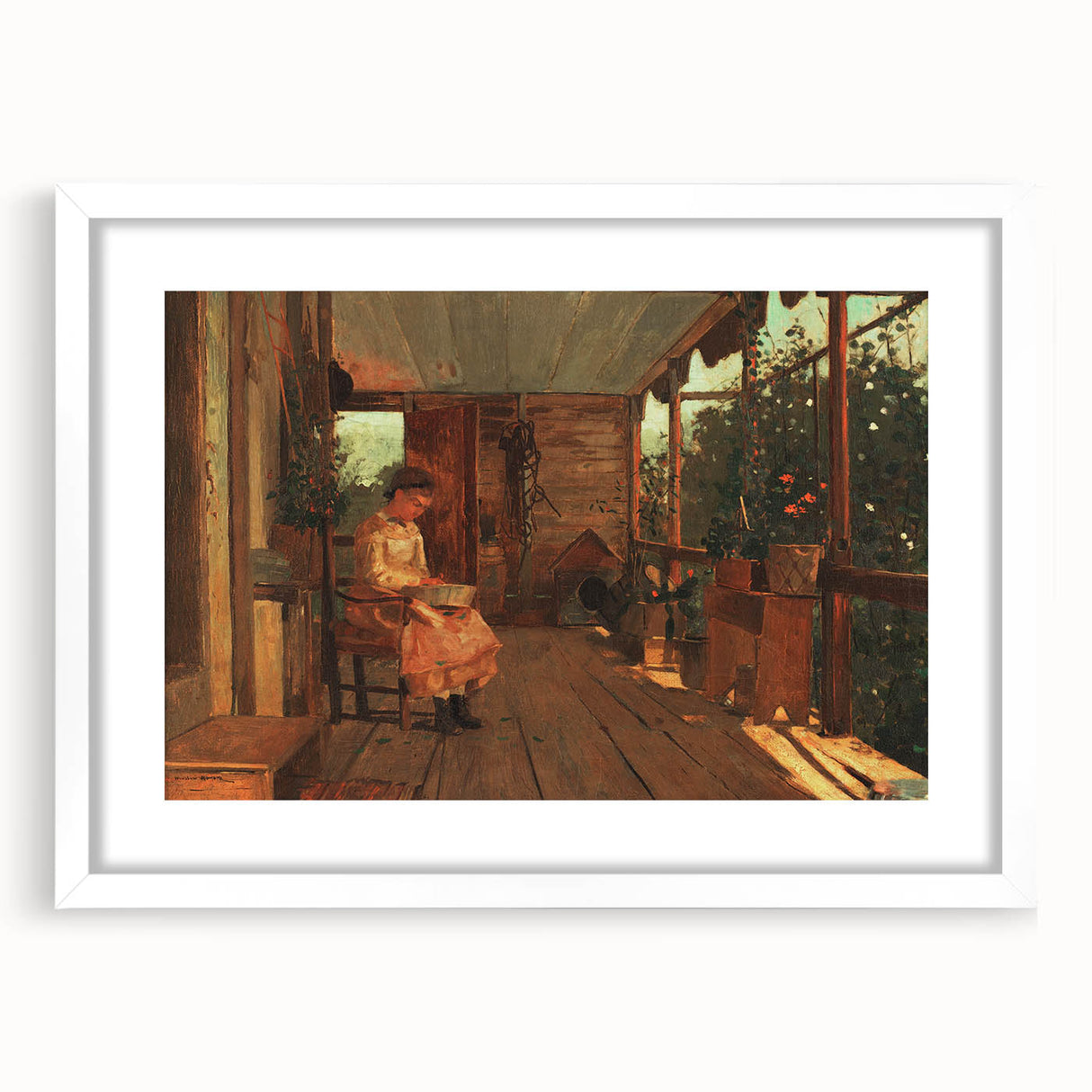 Realism Art Canvas: Girl Shelling Peas on a Porch Realism Wall Art