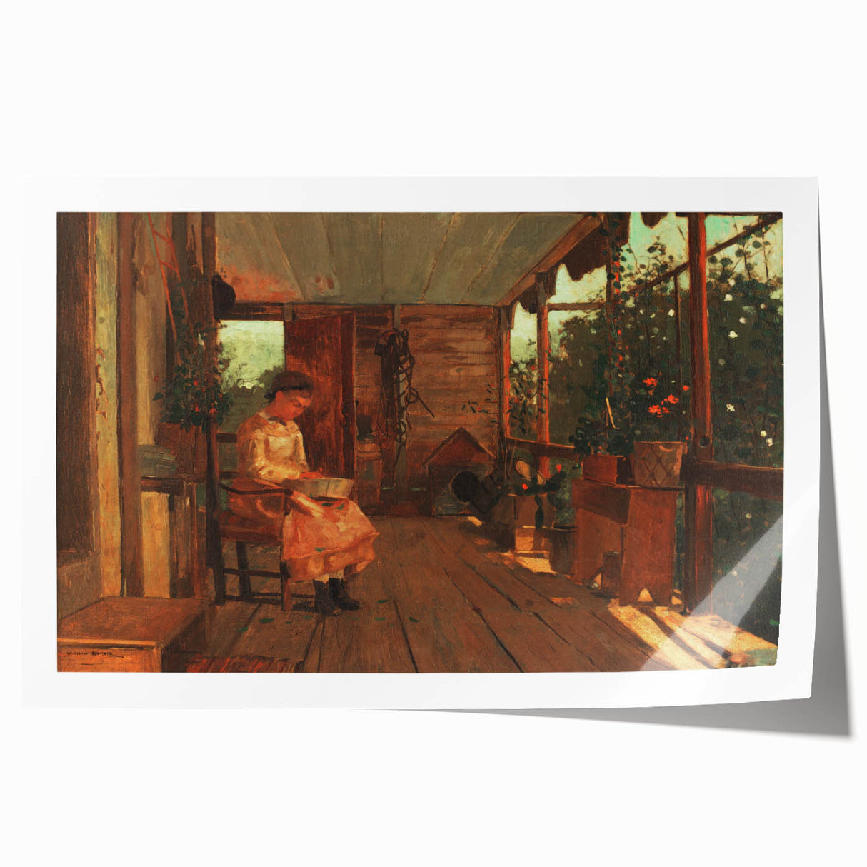 Realism Art Canvas: Girl Shelling Peas on a Porch Realism Wall Art