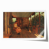 Realism Art Canvas: Girl Shelling Peas on a Porch Realism Wall Art