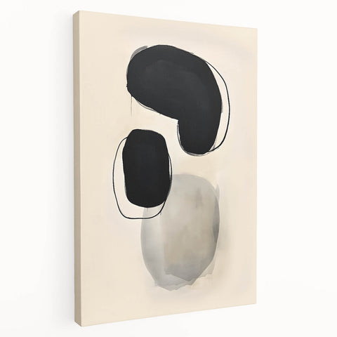 Dining Room Wall Decor – Black and Beige Abstract Canvas Print