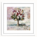Abstract floral art frame in a white mat, showcasing vibrant colors and intricate designs, ideal for home decor or artistic display. Perfect for adding elegance to any space.