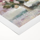 Abstract floral design on rolled canvas, showcasing vibrant colors and intricate patterns, ideal for home decor. Packaged securely in a sturdy cardboard tube for safe shipping.