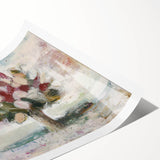 Abstract floral design printed on rolled canvas, showcasing vibrant colors and intricate patterns. Ideal for modern home decor, shipped securely in a protective tube.