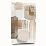 Abstract minimalist wall art displayed in an acrylic glass frame, showcasing a side view that highlights the clean lines and subtle color palette, perfect for modern decor.