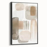 Framed abstract minimalist wall art in black, showcasing a sleek side view. Perfect for modern decor, this canvas adds a sophisticated touch to any room.