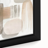 Close-up of a framed abstract minimalist wall art piece showcasing soft pastel colors and geometric shapes, perfect for modern home decor and aesthetic appeal.