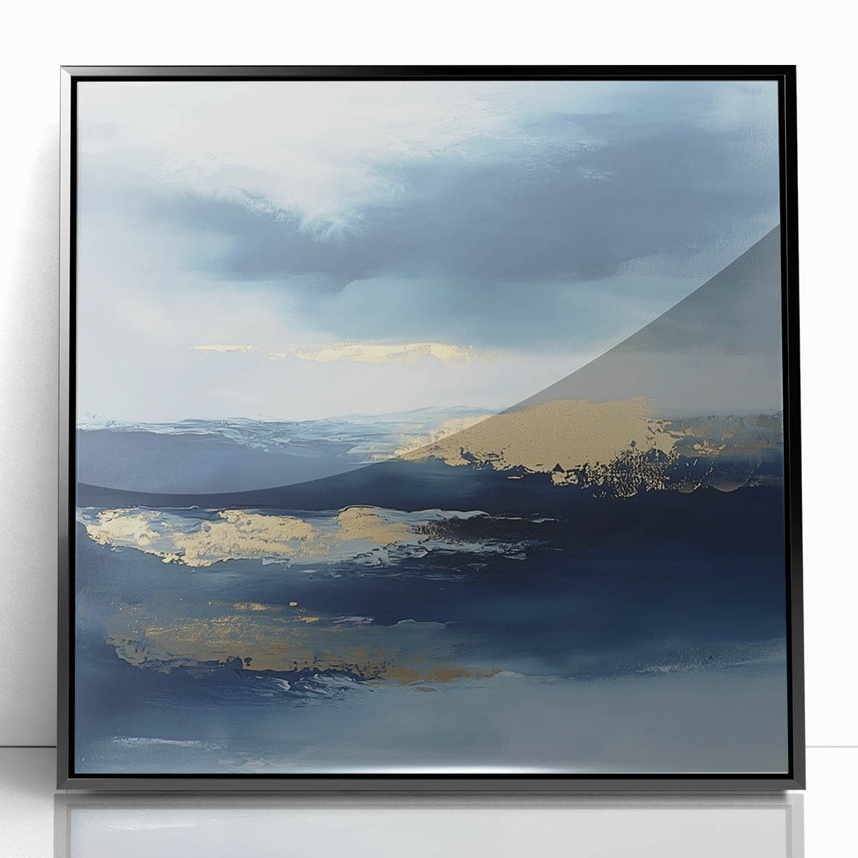 Contemporary Abstract Canvas – Navy & Gold Ocean-Inspired Wall Art