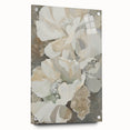 Abstract minimalist wall art displayed from a side view, showcasing vibrant colors and unique shapes, mounted with pins on an acrylic glass frame for a modern aesthetic.