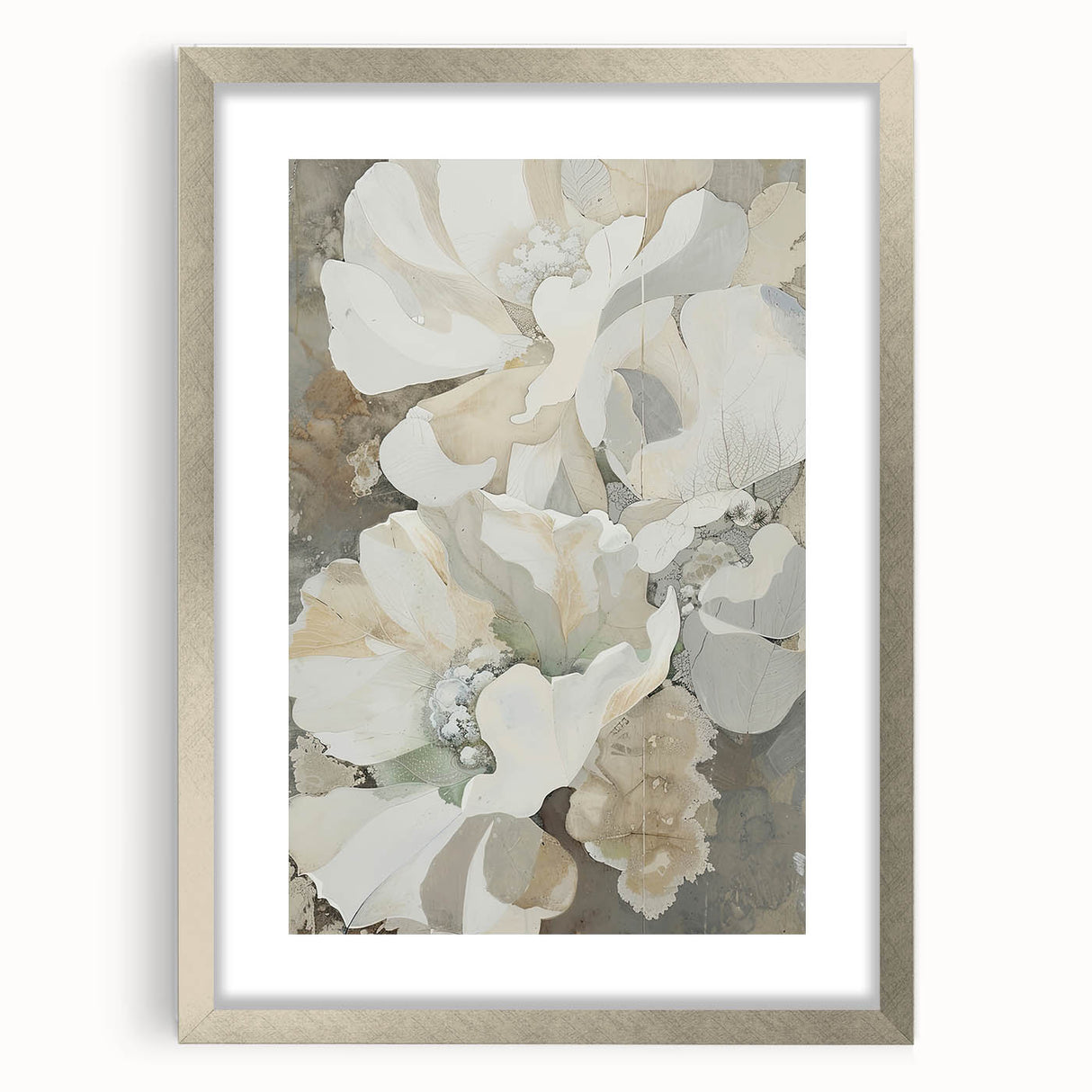 Abstract minimalist wall art framed in silver, featuring geometric designs and soft color gradients, enhancing modern decor for homes and offices.