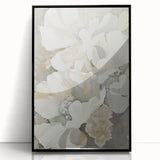 Framed minimalist wall art featuring an abstract design with black and white elements, showcased in an acrylic frame, perfect for modern home decor.