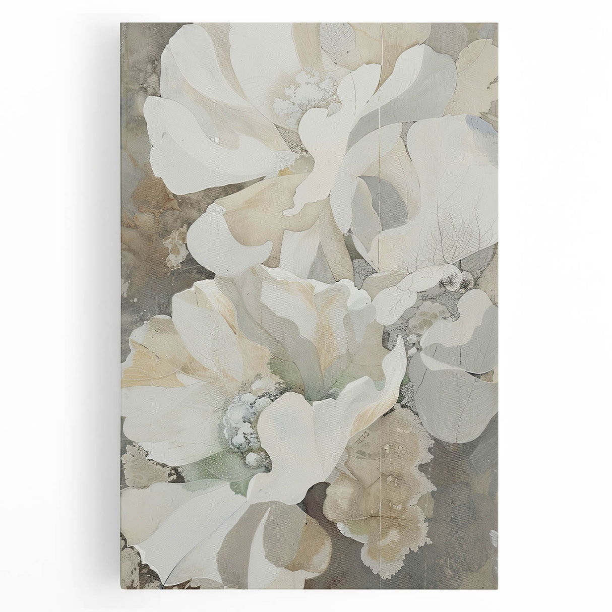 Abstract minimalist wall art on stretched canvas displaying soft pastel colors and geometric shapes, perfect for modern home decor and enhancing wall aesthetics.