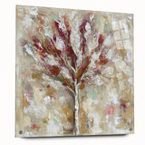 Abstract floral acrylic artwork displayed in a glass frame, highlighting vibrant colors and intricate patterns, ideal for modern home decor.