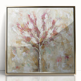 Framed acrylic artwork showcasing an abstract floral design in vibrant colors, elegantly bordered by a gold frame, ideal for modern home decor.