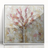 Framed abstract floral artwork with vibrant colors, set in a sleek white frame, showcasing a contemporary design ideal for modern home decor. Perfect for adding a touch of elegance to any room.