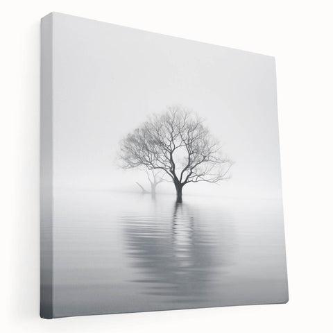 Minimalist Black & White Tree Wall Art - Modern Canvas Print