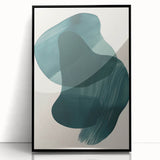 Abstract minimalist wall art framed in black acrylic, showcasing geometric shapes and muted tones, perfect for modern home décor and art enthusiasts.