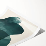 Abstract minimalist wall art print showcasing fluid shapes in soft pastel colors, elegantly rolled for easy display and storage, perfect for modern decor.
