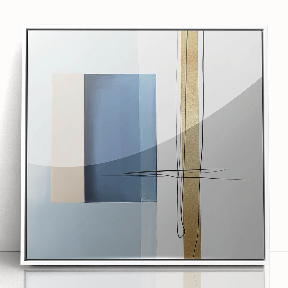 Large Abstract Wall Art – Bold Blue & Gold Minimalist Canvas Design
