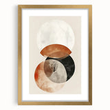 Abstract minimalist wall art print framed in gold, showcasing sleek geometric shapes and soft color palette, perfect for modern home decor.