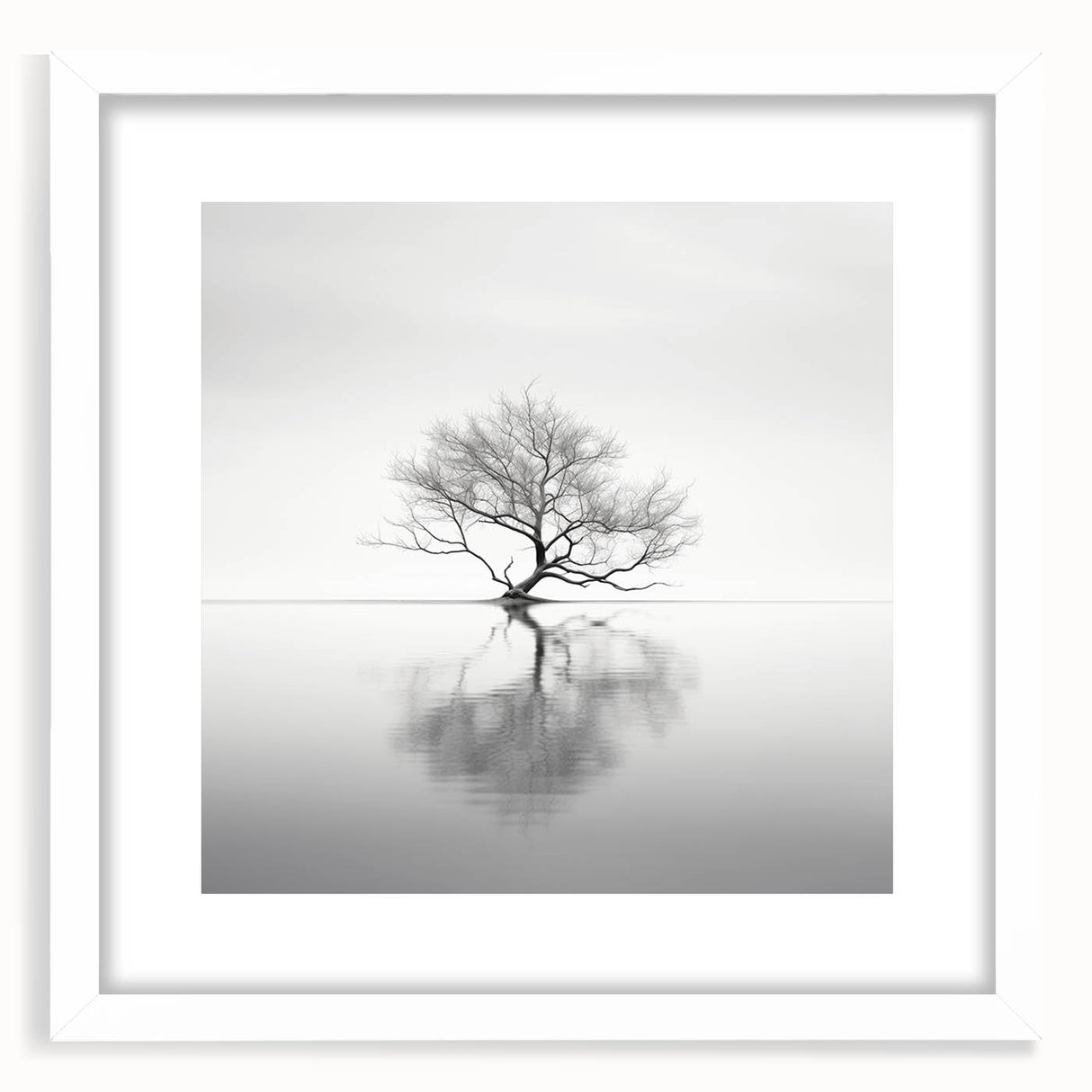Minimalist Tree Reflection Wall Art - Modern Black & White Print