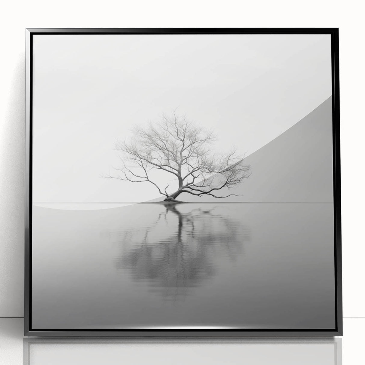 Minimalist Tree Reflection Wall Art - Modern Black & White Print