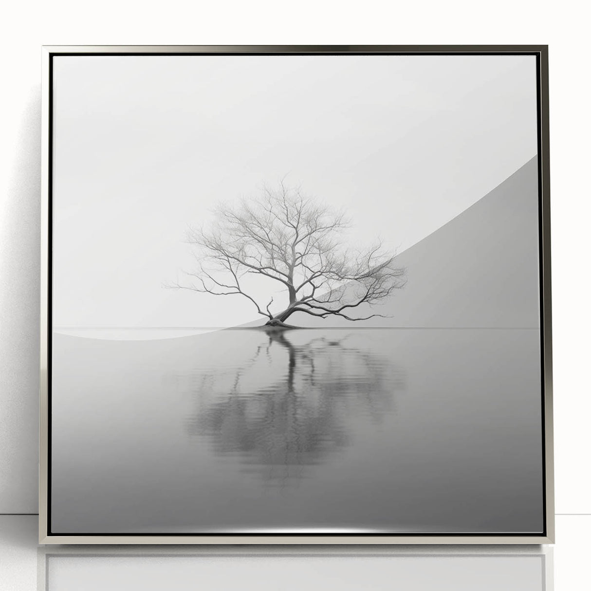 Minimalist Tree Reflection Wall Art - Modern Black & White Print