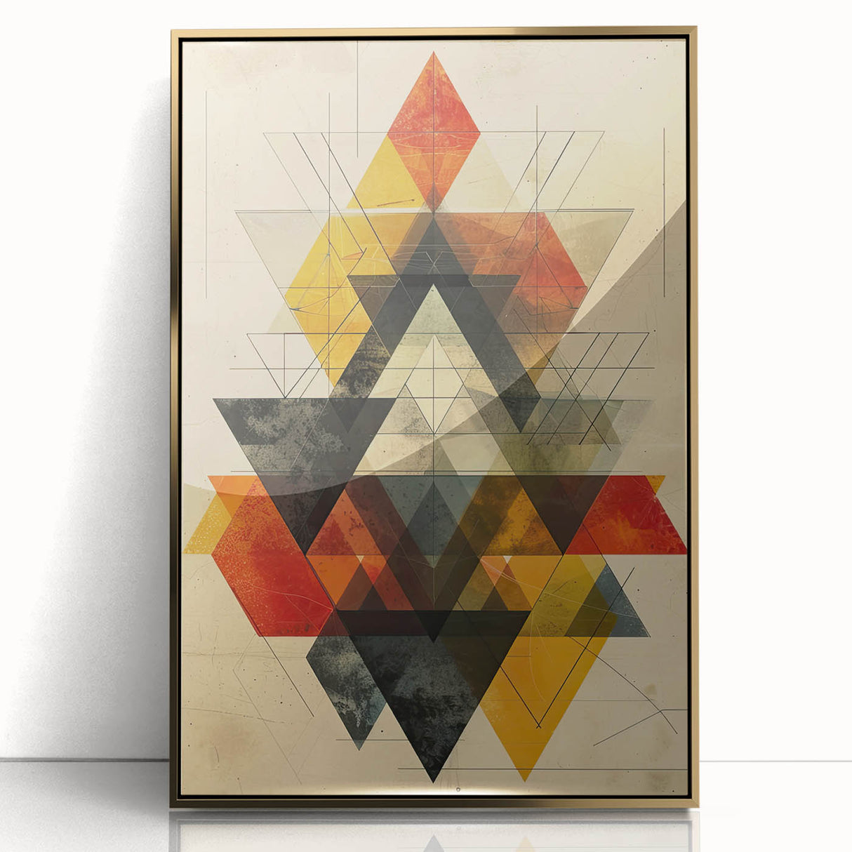 Framed abstract minimalist wall art featuring an intricate gold design on a sleek acrylic surface, perfect for modern home decor. The artwork adds a touch of elegance and sophistication to any space, enhancing interior aesthetics with its unique, contemporary style.