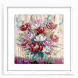 Abstract floral framed art print with a white mat, showcasing vibrant colors and intricate designs, perfect for enhancing modern home decor.