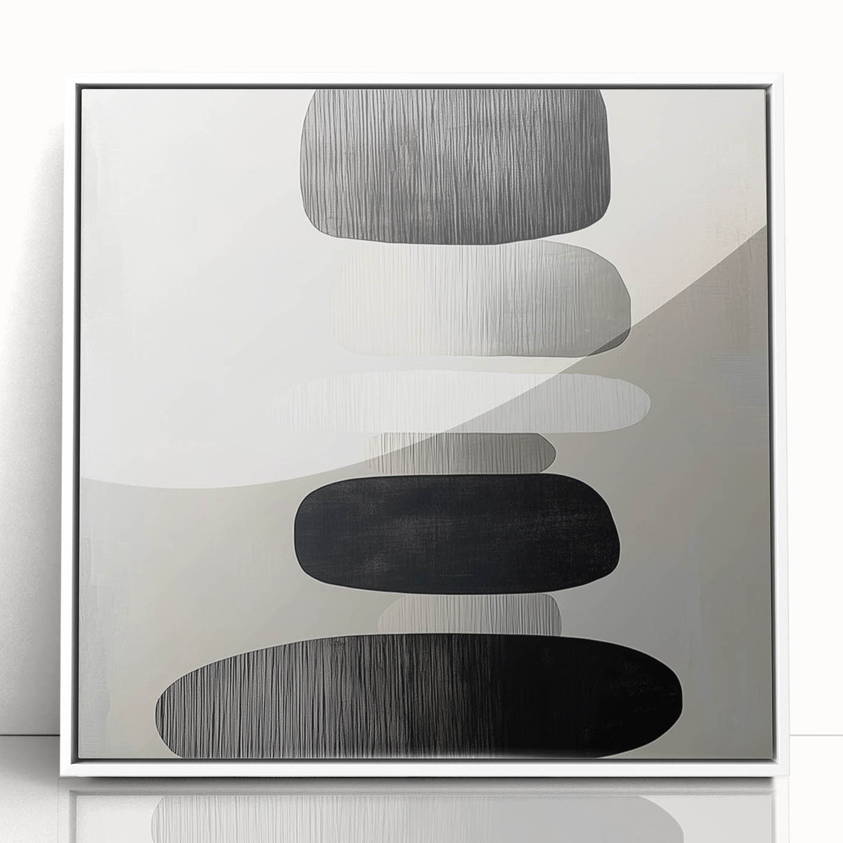 Modern Abstract Wall Art – Black & White Stacked Minimalist Design