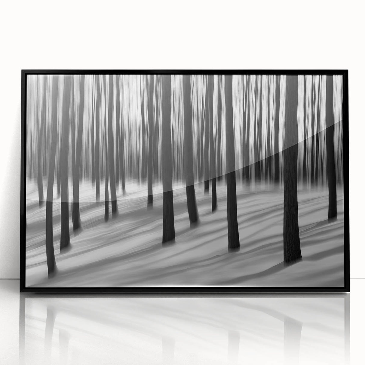 Blurred Winter Forest – Dynamic Black and White Motion Wall Art