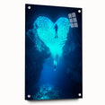 Acrylic artwork depicting an intricate landscape scene with caves, displayed in a side view. The design features vibrant colors and is secured with pins, enhancing its visual appeal. Ideal for modern home decor or art collections.
