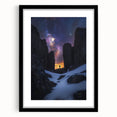Black-framed landscape artwork featuring dramatic cliffs and a serene ocean view, enhanced with a white mat for an elegant presentation, ideal for modern home decor.