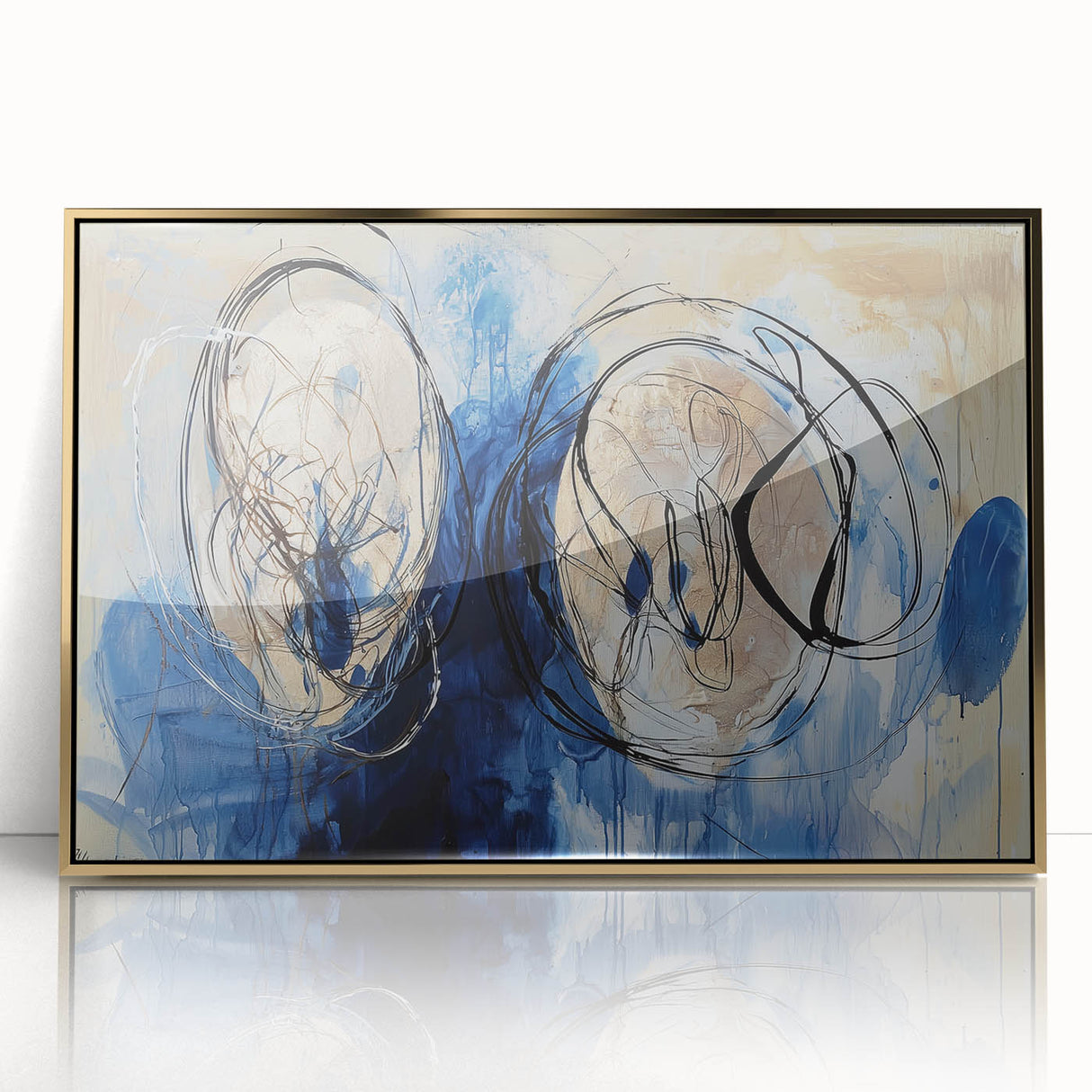 Abstract Office Wall Art - Navy Blue & Gold Corporate Canvas