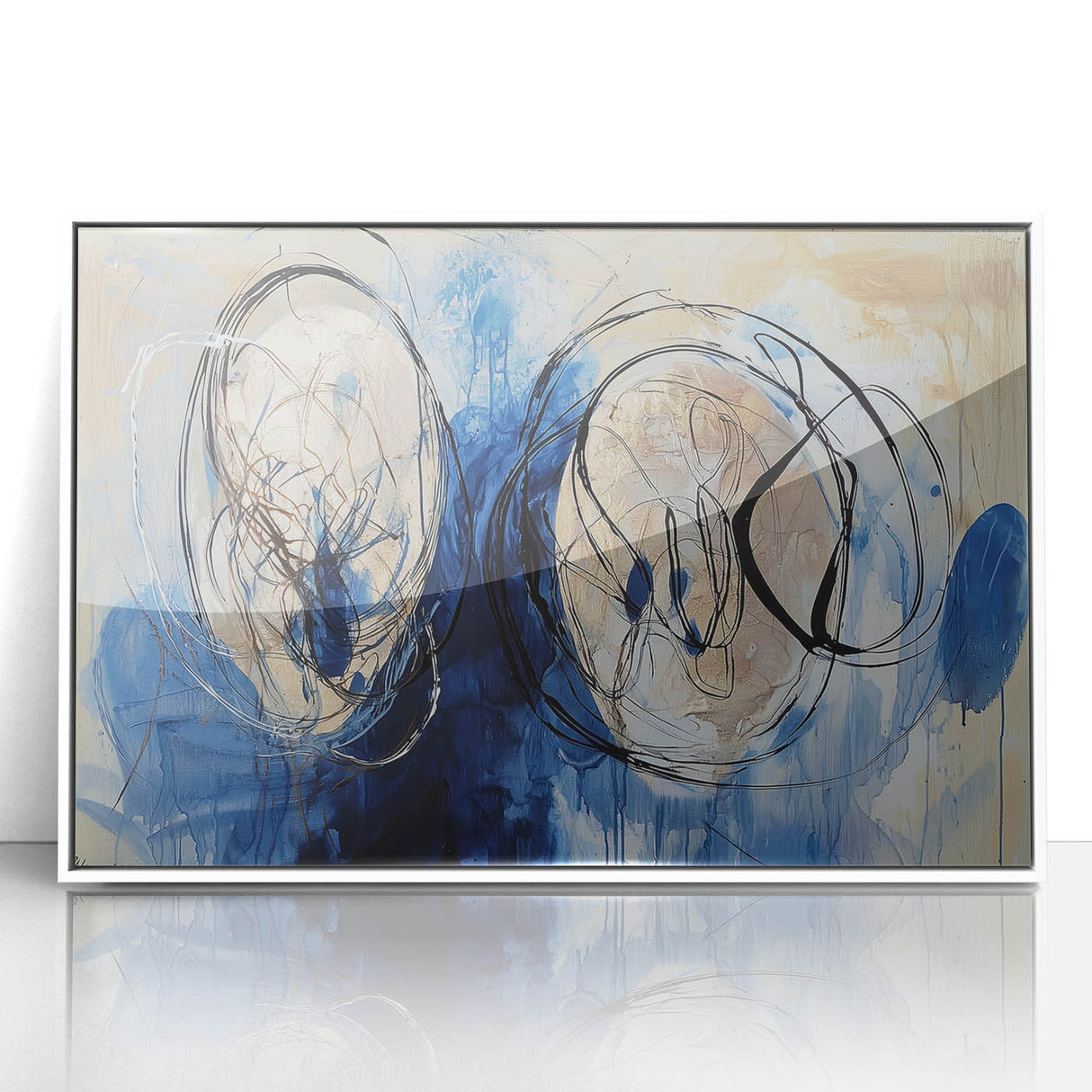 Abstract Office Wall Art - Navy Blue & Gold Corporate Canvas