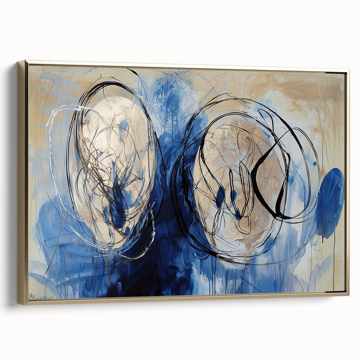 Abstract Office Wall Art - Navy Blue & Gold Corporate Canvas