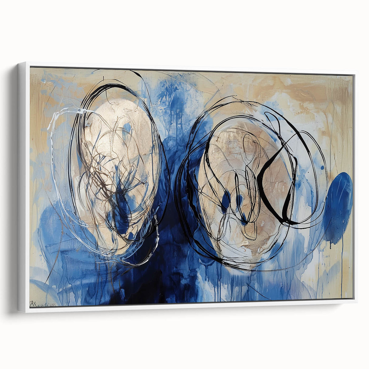 Abstract Office Wall Art - Navy Blue & Gold Corporate Canvas