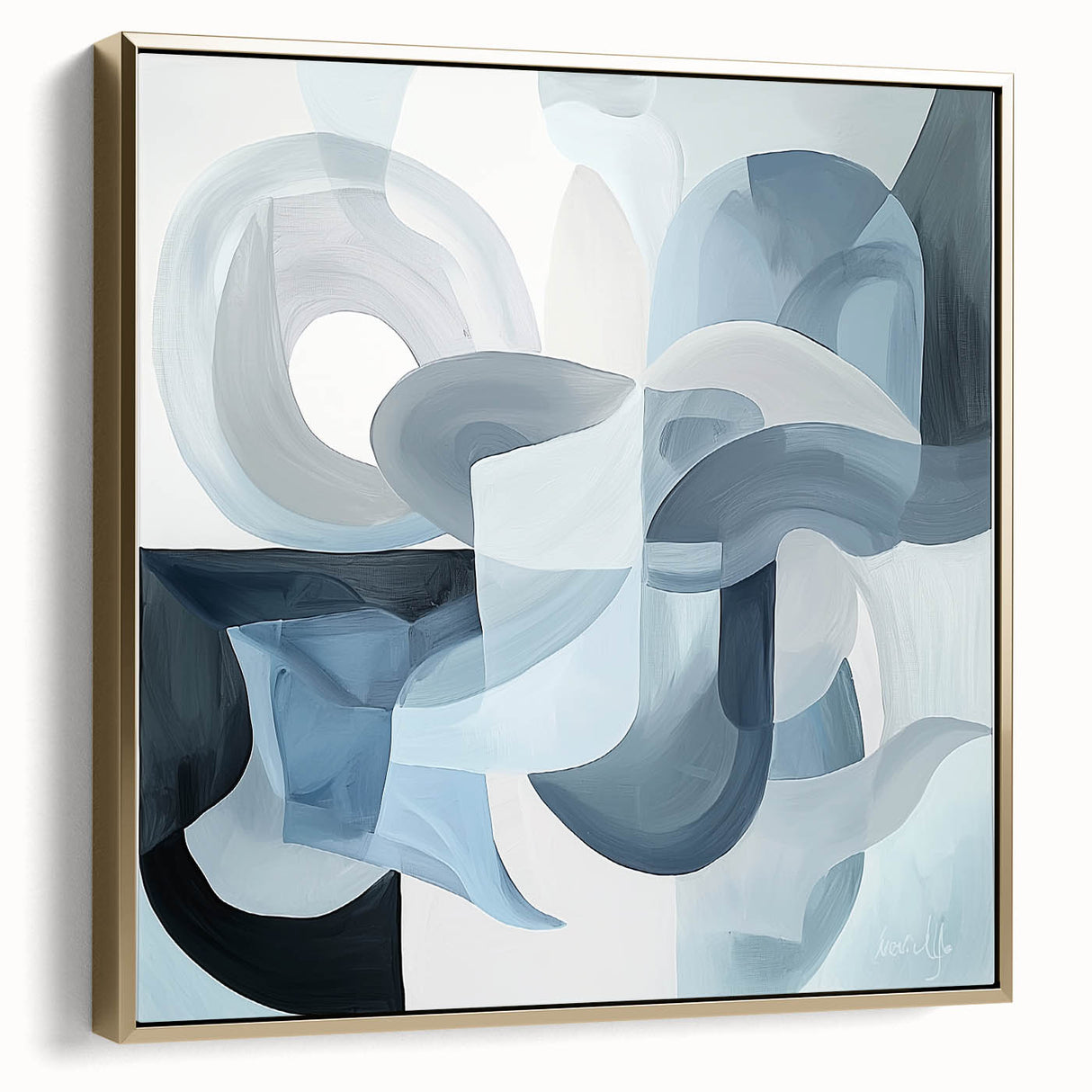 Abstract geometric framed canvas artwork showcasing a striking design in silver and gold tones, perfect for modern decor. Ideal for enhancing any living space with its contemporary aesthetic.