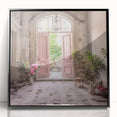 Large abstract wall art featuring a mid-century modernist door design in black and white on a framed acrylic print.