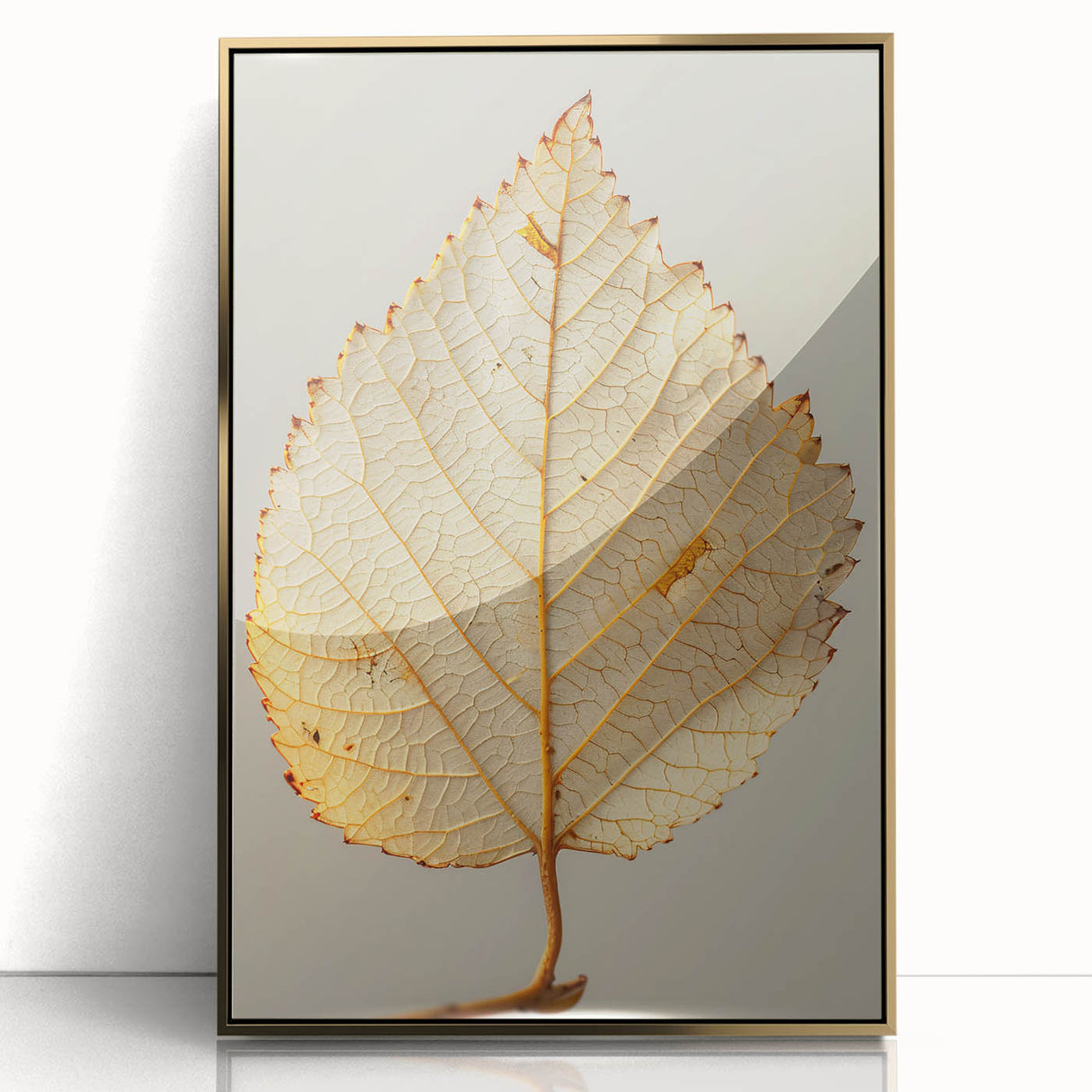 Framed wall art featuring an elegant design of blooming flowers and botanical leaves in vibrant colors, set within a gold acrylic frame, perfect for home decor.