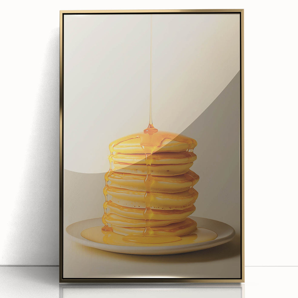 Large art print of assorted pastries in vibrant colors, framed in gold acrylic, ideal for nursery or kitchen decor.