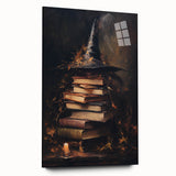 Witch’s Hat and Books Halloween Wall Art - Gothic Oil Painting