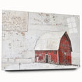 Acrylic glass wall art depicting a rustic barn landscape, showcasing vibrant colors and detailed textures, elegantly displayed with decorative pins for mounting.