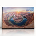 Framed acrylic art piece showcasing a vibrant landscape of canyons, featuring contrasting colors of orange and purple, ideal for home decor enhancement.