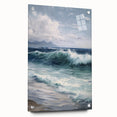 Acrylic glass landscape artwork displayed from a side view, showcasing vibrant colors and intricate details, secured with decorative pins for an elegant presentation.