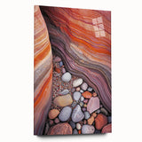 Vibrant acrylic landscape artwork depicting a serene desert scene, showcased in a sleek glass frame, emphasizing warm tones and intricate details.